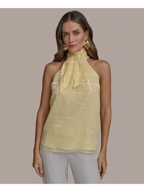 Donna Karan New York Women's Tie-Neck Halter Top Yellow Polyester Size M $89